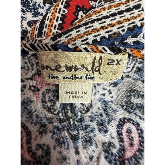 One World Womens Multi-Color Bohemian V-Neck Dress Size 2X - Picture 6 of 8
